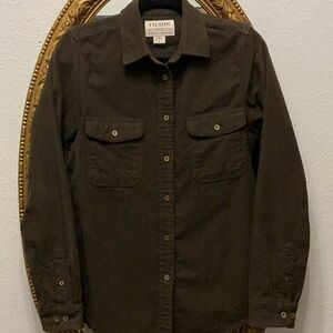 Filson Olive Green cotton button up shirt medium